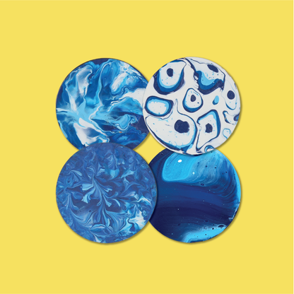 Blue seafoam swirls coaster made with DIY fluid art kit by hoblie. The best DIY Kits for Adults - india