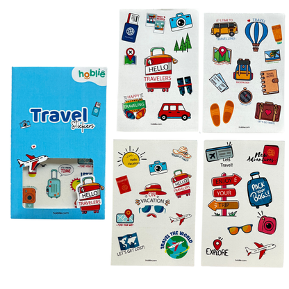 travel-themed stickers with packaging 