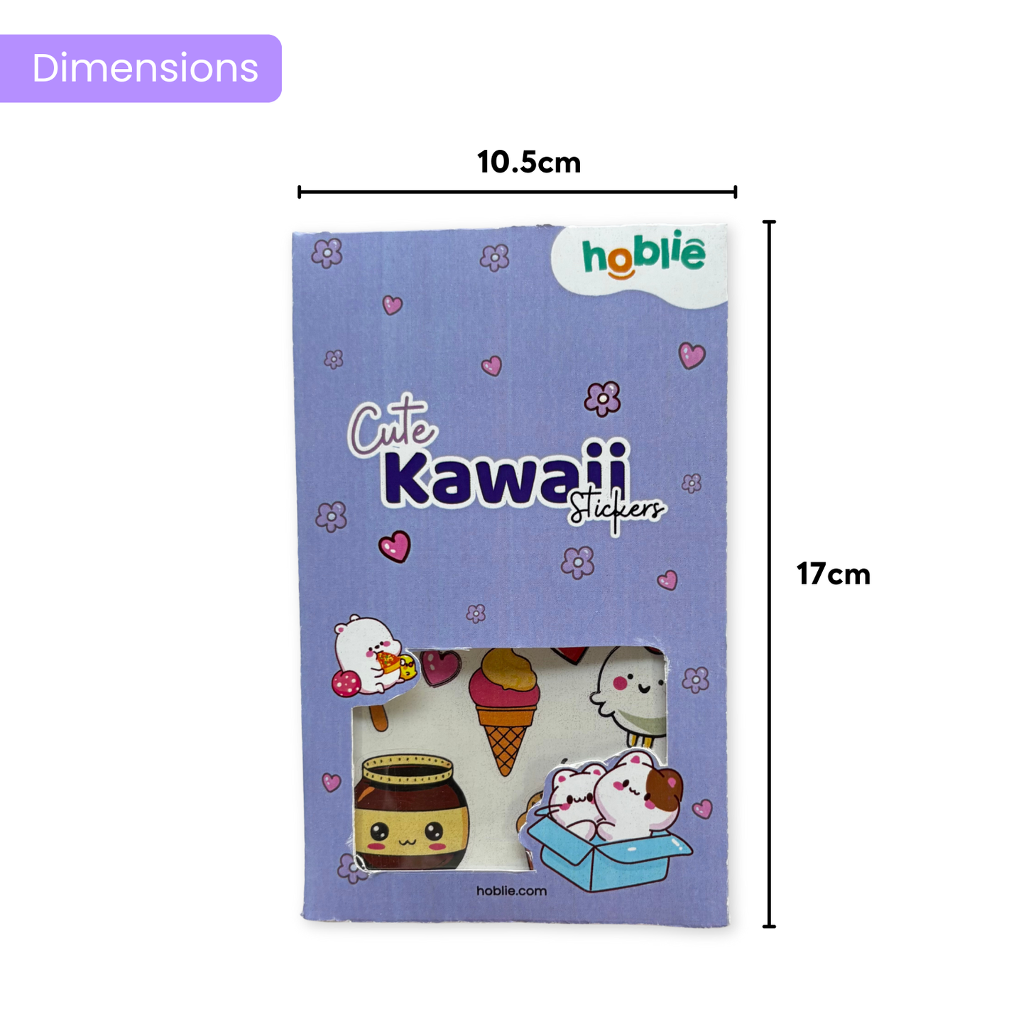 Kawaii stickers packaging with dimensions 