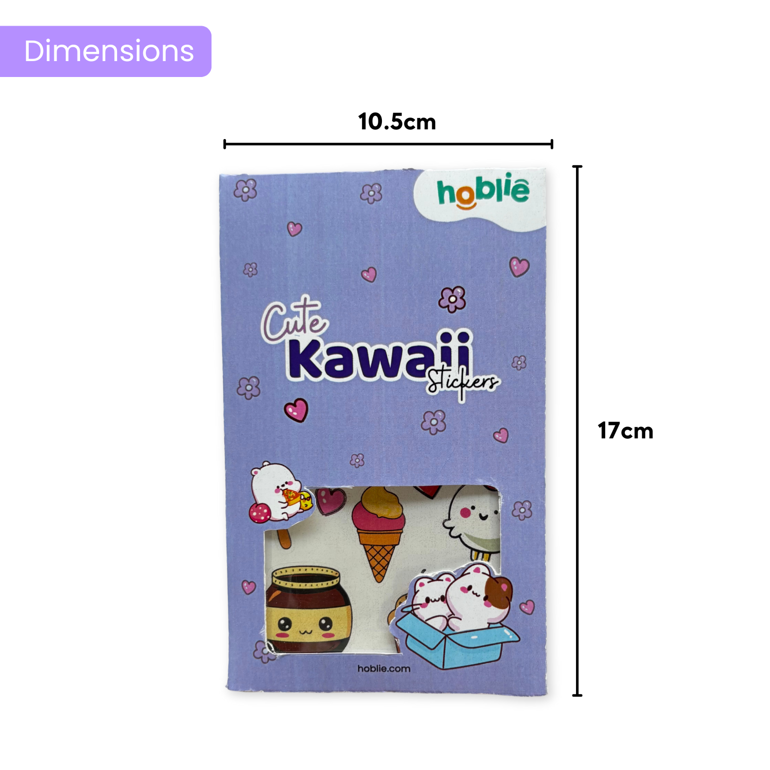 Kawaii stickers packaging with dimensions 