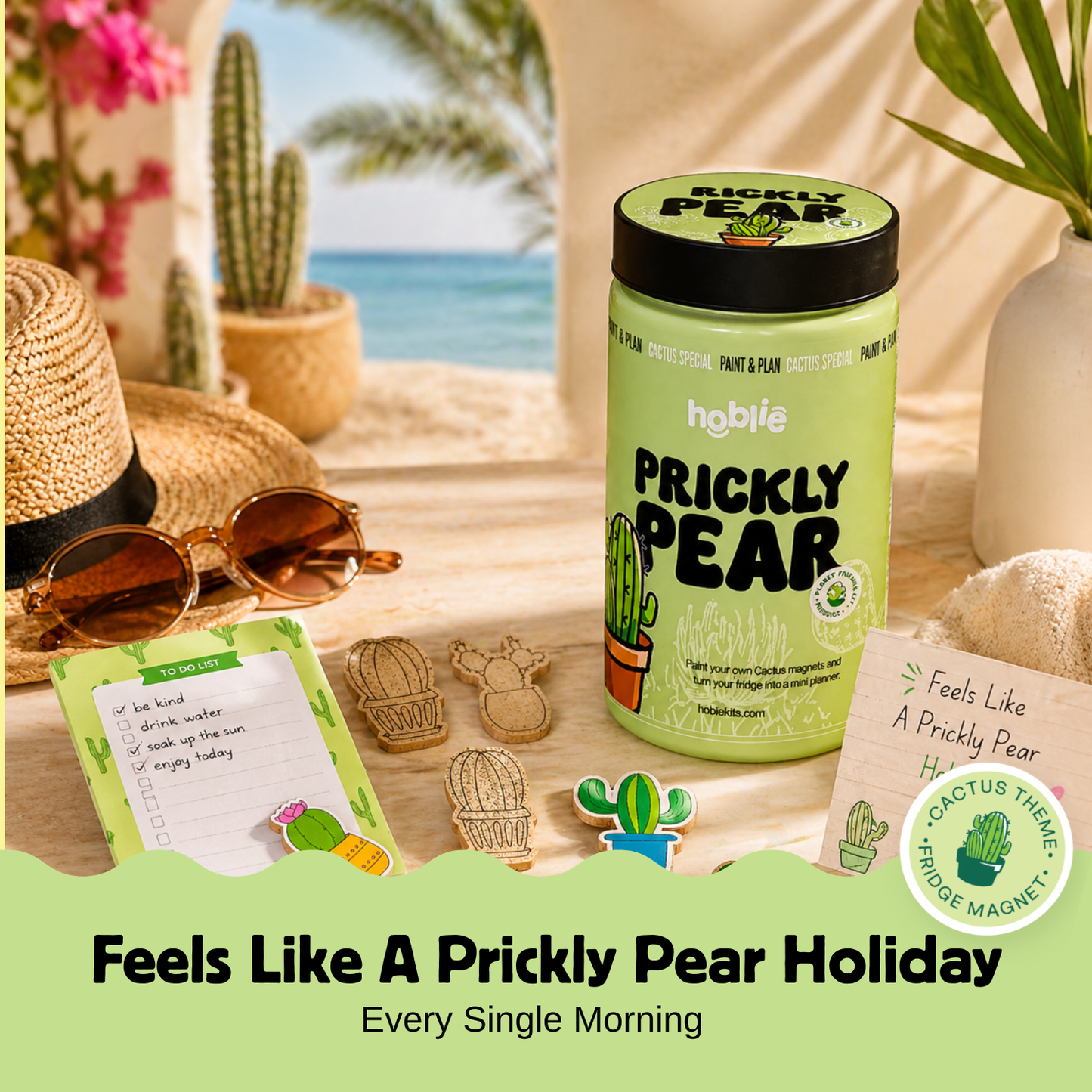 cactus DIY fridge magnet kit prickly pear theme with paints and cutouts aesthetic home decor craft kit relaxing creative activity