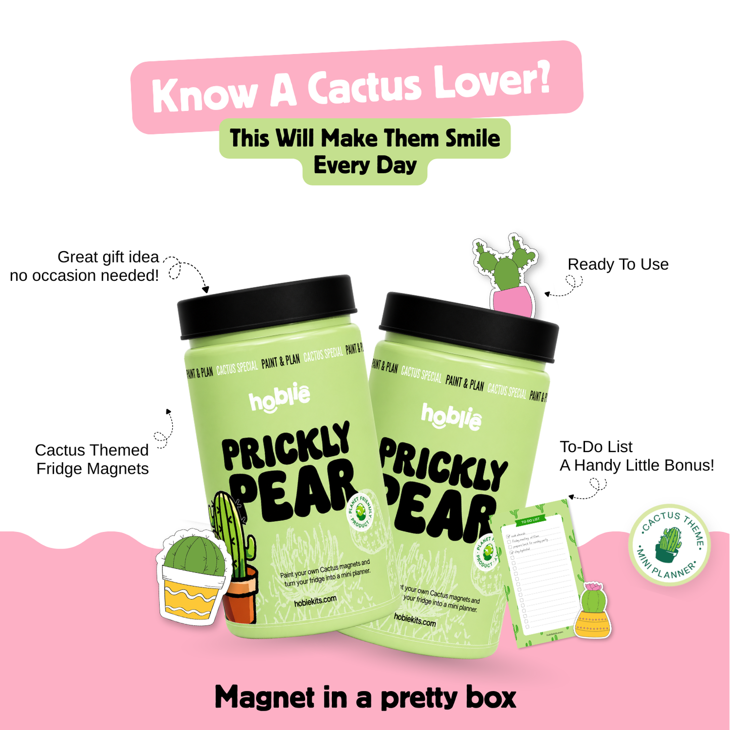 cactus DIY fridge magnet kit gift idea prickly pear theme creative craft kit with magnets paints and mini planner ready to use
