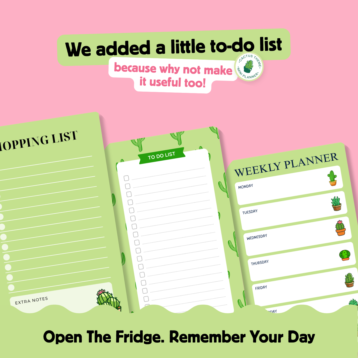 cactus themed mini to do list and weekly planner included in DIY fridge magnet kit useful for daily planning and organization