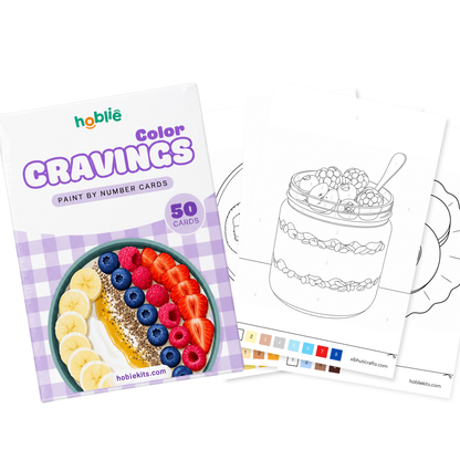 Color Cravings paint by number cards pack of 50 featuring food-themed painting cards for easy painting activity, creative hobby and relaxing art time