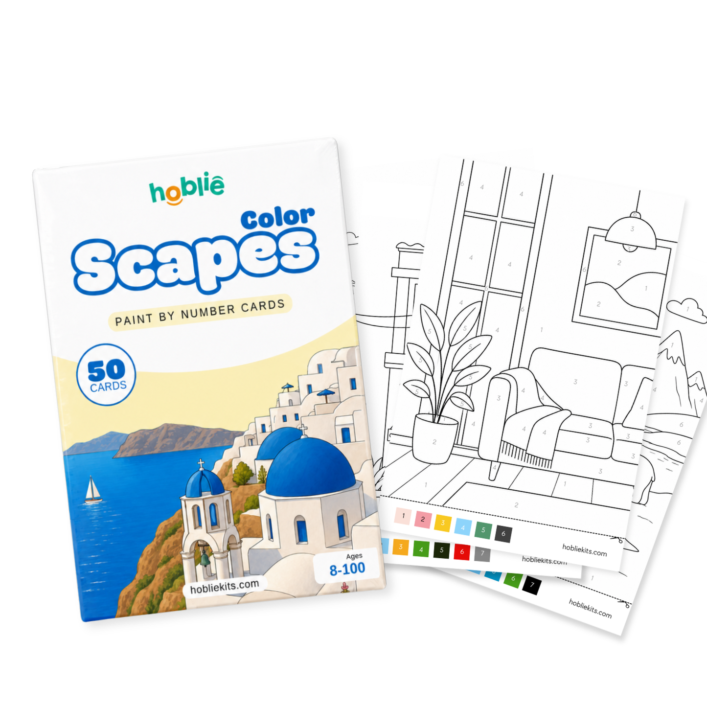 Color Scapes paint by number cards pack of 50 landscape coloring cards for adults and kids