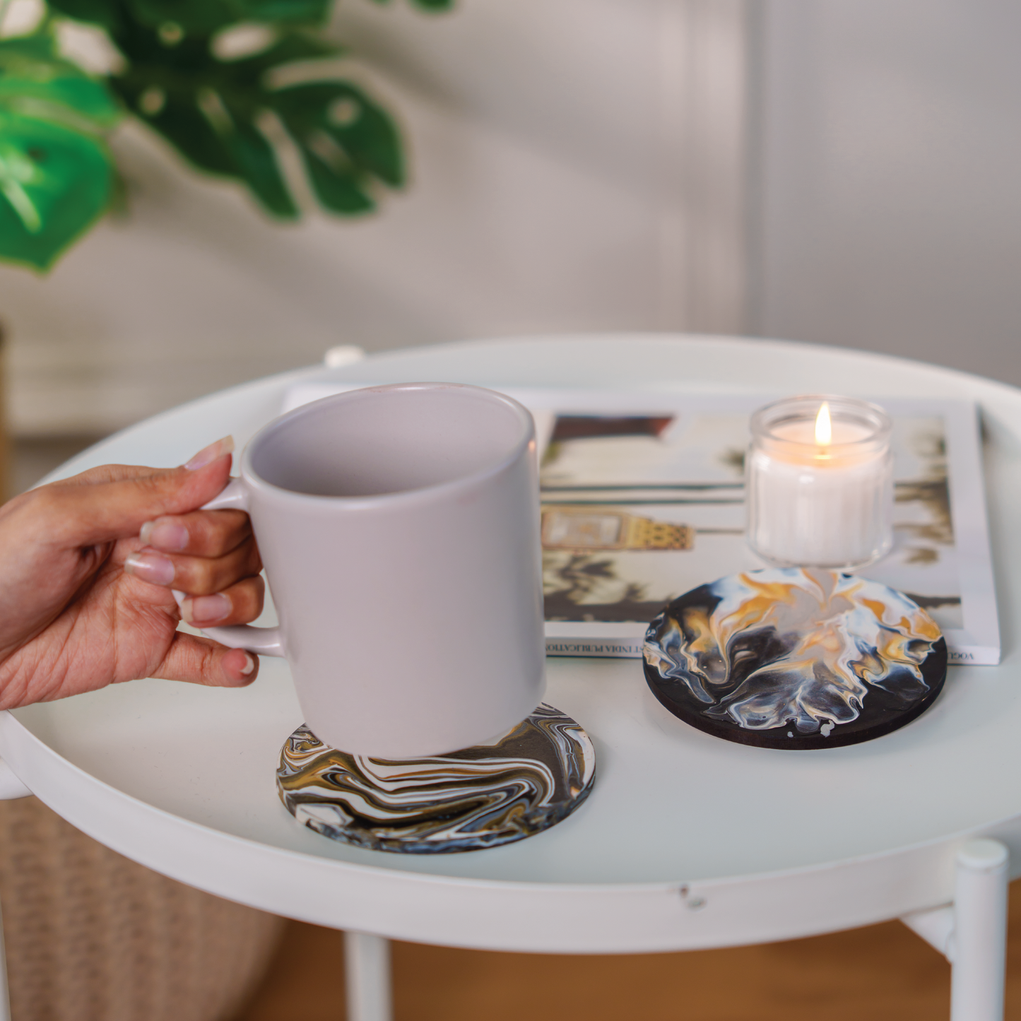 lifestyle picture of DIY pour painted coasters. The best DIY Kits for Adults - india