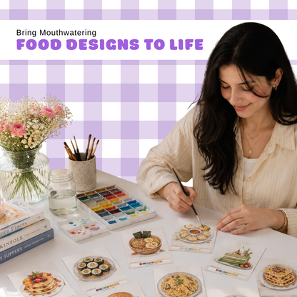 Person painting food paint by number cards, beginner-friendly art activity, colouring hobby and creative relaxation