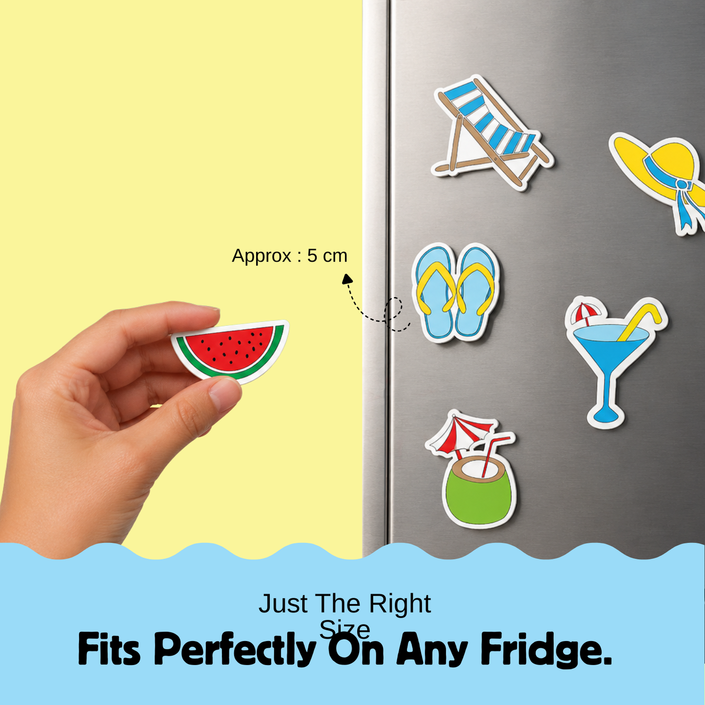 showcasing fridge magnet size