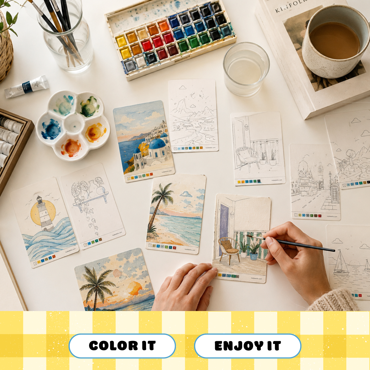 Landscape paint by number card set relaxing art and craft activity