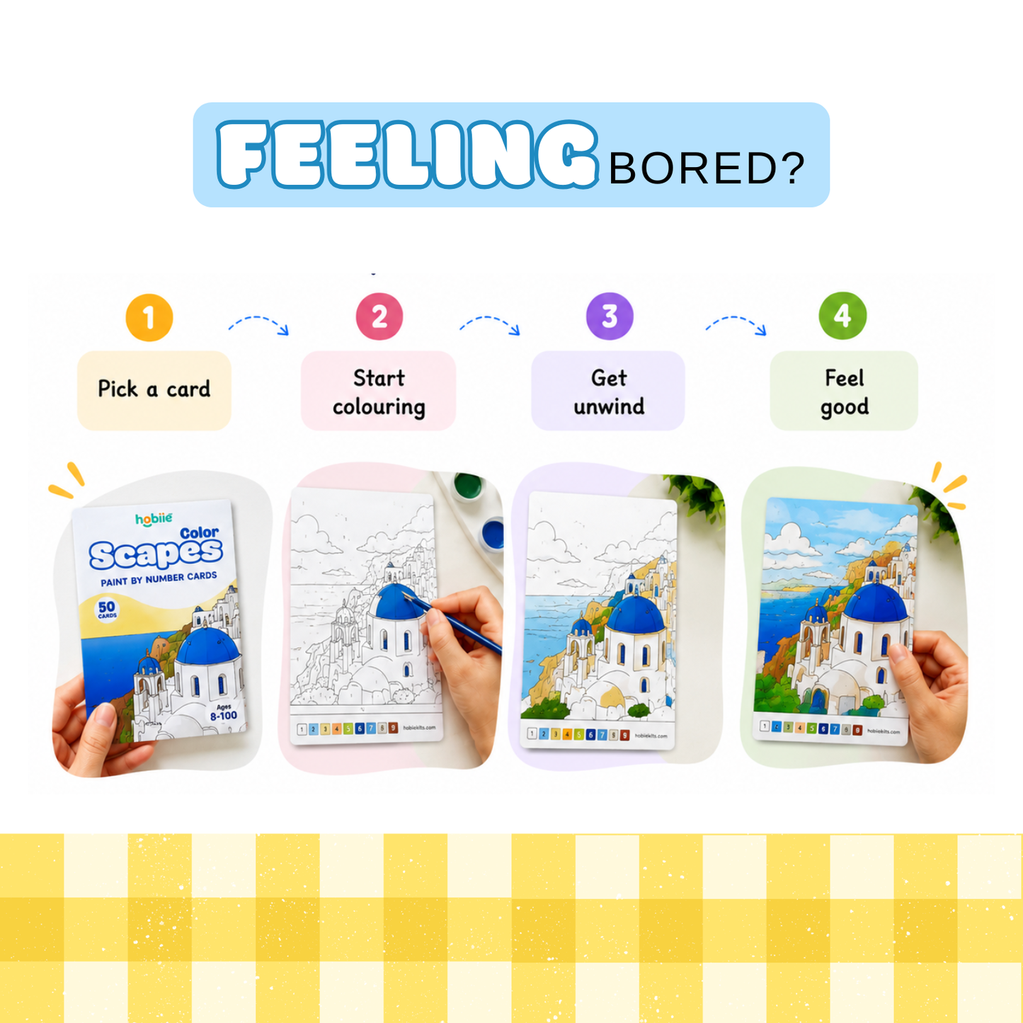Paint by number cards simple four step coloring activity kit