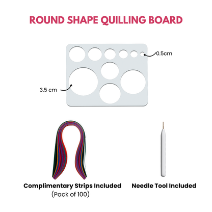 quilling board of round shape with complimentary strips and needle tool 