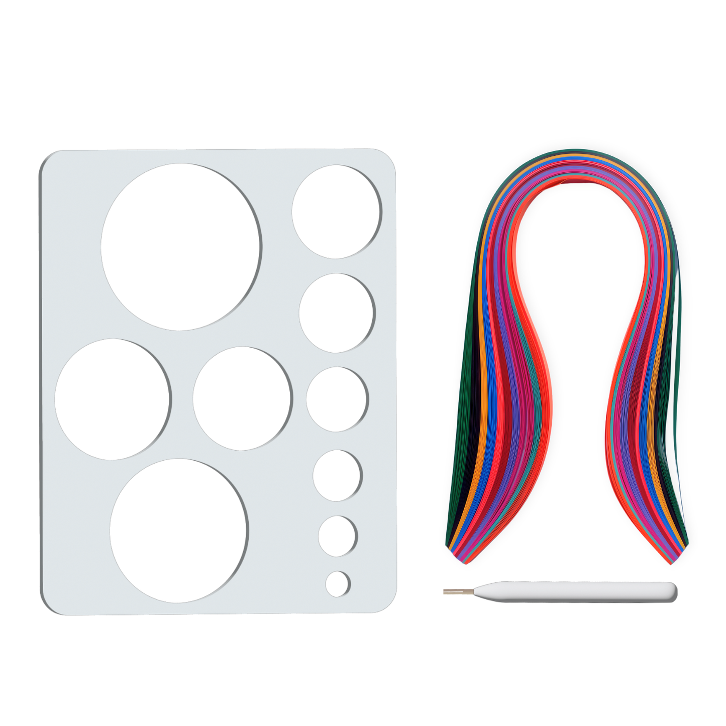 Colorful paper strips with a board on a white background