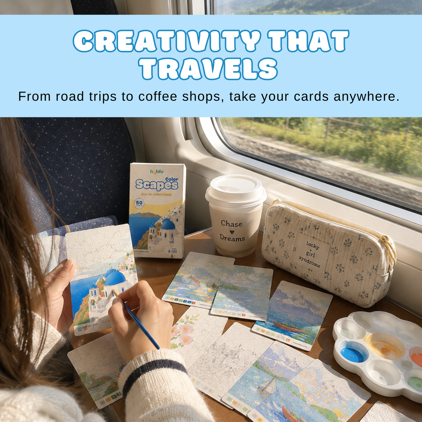 Travel friendly paint by number cards creative activity for vacations and journeys